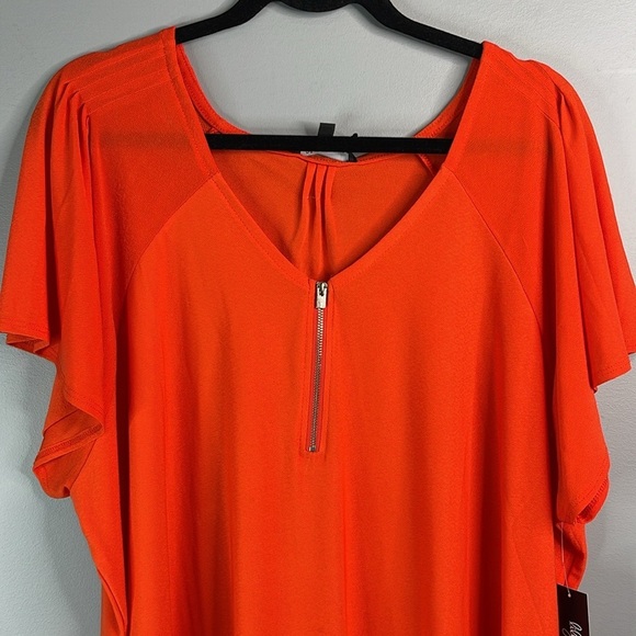 LILY MORGAN NWT Flutter Sleeve Top Orange Zipper V-Neck Stretch Short Sleeves 2X - Picture 3 of 11
